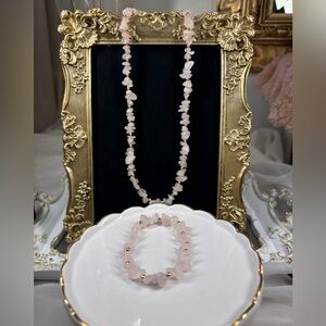 Genuine Rose Quartz Necklace and Bracelet Set